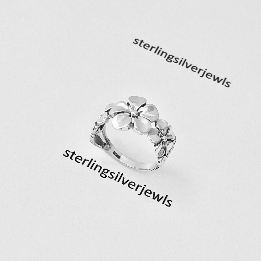 🌺TOP SELLER 🌺Silver 3 Plumeria Flower Ring with Leaves, Hawaii Jewelry Rings - Picture 7 of 16